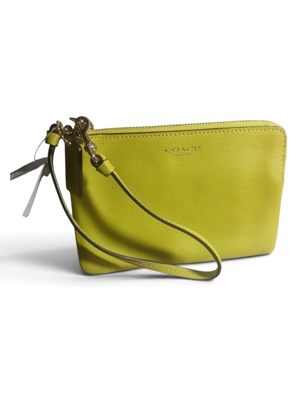 Coach Bright Yellow Leather Wristlet with Gold Hardware NWT